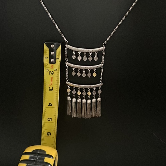 Lucky Brand 18in silver necklace with tiered pendant and fringes - Picture 2 of 3